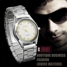 Mens Quartz Crystal Dial Wristwatch Fashion Stainless Steel Luxury Analogue Rare