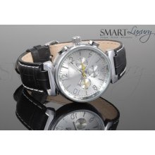 Mens Stunning East Pilot Army Automatic Mechanical Chrono Watch Black Leather