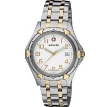 Mens Wenger Swiss Army Military 2tone Gold & Silver Steel Date Watch 73117