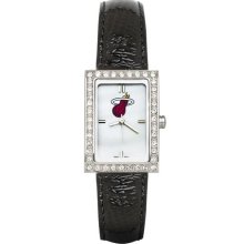 Miami Heat Women's Black Leather Strap Allure Watch