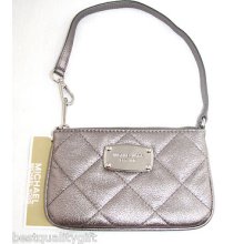 Michael Kors Hamilton Quilt Gunmetal Lthr Wristlet,clutch,wallet Msrp $98.00-new