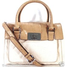 Michael Kors Sloan Large Canvas Satchel Tote Hand Bag Purse Peanut Beige Tan