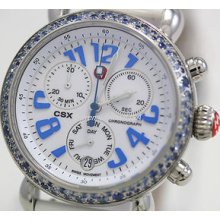 Michele Csx Carousel 104 Blue Gemstone Watch Case 36mm Chrono Day Date $1295