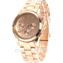 Mk Chronograph Style Geneva Fashion Bracelet Watch- Rose Gold