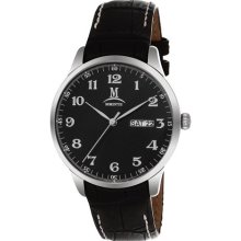 Momentus Stainless Steel Black Leather Band Black Dial Men's Watc ...