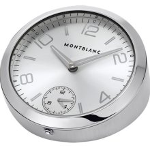 Montblanc Table Clock Men's Stainless Steel Case Black Calfskin Watch 102375