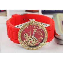 Multi 4 Colors Automatic Lady Watch Flower Butterfly Nice Watch Silica Gel