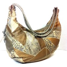 Multi Color Leopard Print Leather Hobo Bag - Large Textile Shoulder Bag