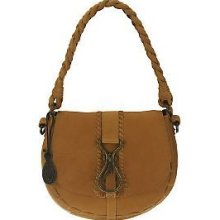 Muxo By Camila Alves Leather Small Round Hobo Purse Whiskey