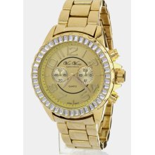 My Boyfriend's Watch with Baguette Crystal Bezel - Gold