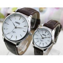 Nary Fashion Faux Leather Band Watch Elegant Waterproof Watch White Dial