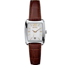 Nautica Ladies` Brown Croc Strap Watch W/ Rectangle Dial & Gold Indices