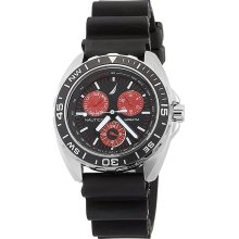Nautica Mens Sport Ring Multifunction Stainless Watch - Black Rubber Strap - Black Dial - N07577G