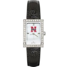 Nebraska Women's Black Leather Strap Allure Watch