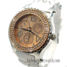 NEW ICED MENS HIP HOP MEEK MILL WATCH ROSE GOLD FACE w/ WHITE BAND #W