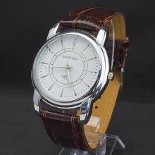 Newest Black /brown Leather Big Dial Wrist Mens Boys Watch