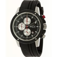 Nice Italy Mens Enzo Chrono Stainless Watch - Black Rubber Strap - Black Dial - NICW1057ENC021001