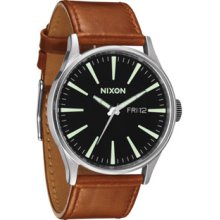 Nixon Sentry Leather Watch - Men's Black/Saddle, One Size