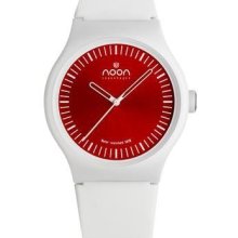 Noon Copenhagen Unisex Analog Plastic Watch - White Rubber Strap - Red Dial - 105-005S2