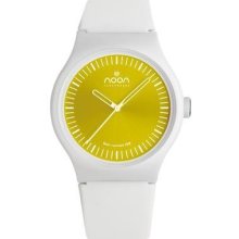 Noon Copenhagen Unisex Analog Plastic Watch - White Rubber Strap - Yellow Dial - 105-004S2