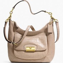 NWT $450+ Coach 22925 Kristin Embossed Exotic Hobo/Shoulder Bag - Tan/Brass-AUTH - Red, Burgundy - Leather - Medium