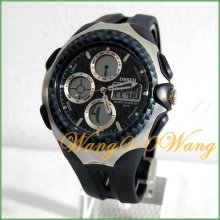 Ohsen Multifunction Black Rubber Band Date Alarm Chronograph Sports Mens Watch