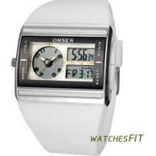 Ohsen White Rubber Men Lady Analog Digital Sports Led Alarm Day/date Wrist Watch