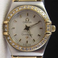 Omega Ladies Constellation Two Tone Diamond Dial Box & Papers Full Bar
