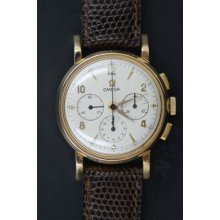 Omega Vintage Chronograph 18k Rose Gold Wrist Watch Circa 1944