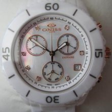 Oniss Lady's Watch Chrono All White Ceramic Sapphire Mop Dial Original Edition