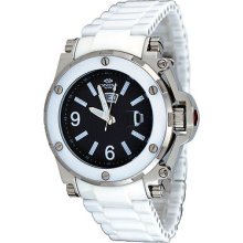 Oniss On670-m Men's White Ceramic Black Dial Sapphire Crystal Day Date Watch