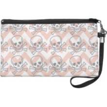 Orange Chevron & Skulls Pattern Wristlet Clutch