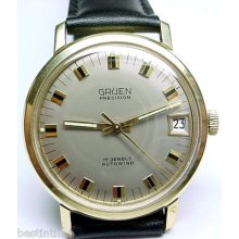 Original Vintage 1960s Men Gruen Precision Auto-wind Date Watch Service Cal.730