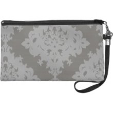 ornate grey diamond damask design Wristlet Clutch