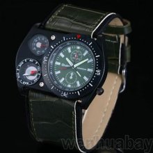 Oulm Military Army Big Dial Time Zone Leather Strap Sports Mens Gift Wrist Watch