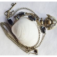 Owl pocket watch pendant, steampunk pocket watch style, owl pendant adorned with beads and charms