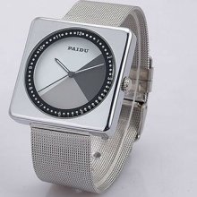 Paidu Stainless Steel Fashion Square Case White & Black Face Men Wrist Watch