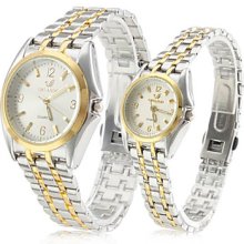 Pair of Alloy Analog CoupleÄºs Quartz Watches with Silver Face (Silver and Gold)