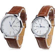 Pair of Unisex PU Analog Quartz Wrist Watch (Brown)