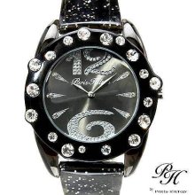 PARIS HILTON Brand New Black Crystal Quartz Ladies Black Watch In Gift Box