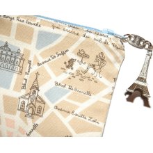 Paris Map Pouch with Eiffel Tower Zipper
