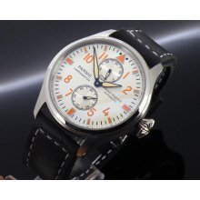 Parnis Big Pilot Power Reserve Orange Number Automatic White Dial Mens Watch 080