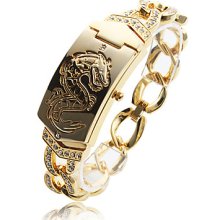 PC Fashionable Women's Quartz Bracelet Watch with Gold Alloy Band