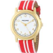 Pedre 0231Gx-Red White Stripe Women'S 0231Gx Gold-Tone With Red-White Stripe Grosgrain Strap Watch