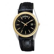 Pedre PVM012S-B - Pulsar - Men's Round Two-tone Watch With Black Leather Strap