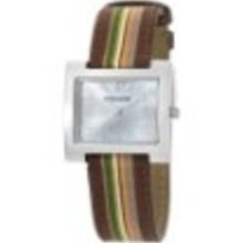 Pedre Women's 6012SX Silver-Tone/ Brown Stripe Grosgrain Strap