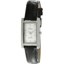 Peugeot 3008Sbk Women'S 3008Sbk Silver-Tone Black Leather Strap Watch