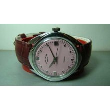 Pink Dial Vintage Favre Leuba Geneve Seabird Winding Date Swiss Mens Wrist Watch