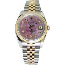Pink diamond dial rolex datejust watch solid gold & Stainless steel very fine