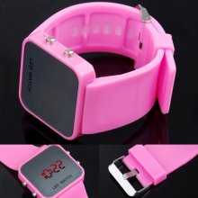 Pink Fashion Mirror Men Lady Led Digital Jelly Silicon Wrist Sport Unisex Watch